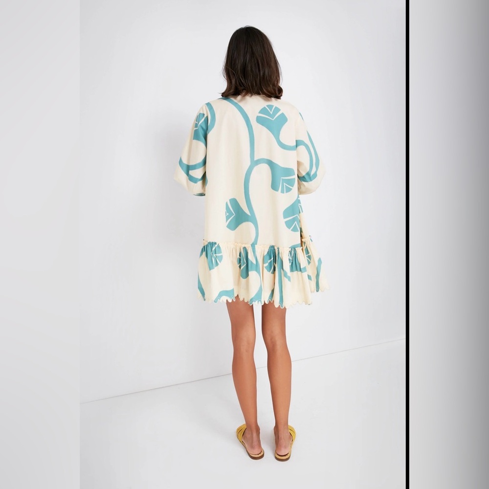 Cream and Blue Women's Dress - Picture 4 of 11